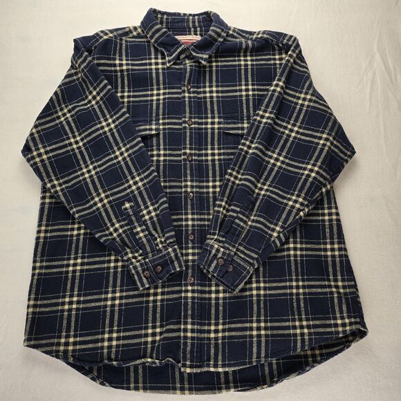 Men's Flannel Shirt Size XXL Blue Plaid Button-Down Caribou Creek 100% Cotton - Picture 2 of 4